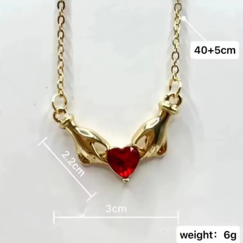 Classic Heart Necklace with Red Gemstone - Picture 2 of 3